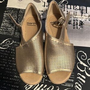 Earth Metallic Gold Perforated Slingback Sandals
